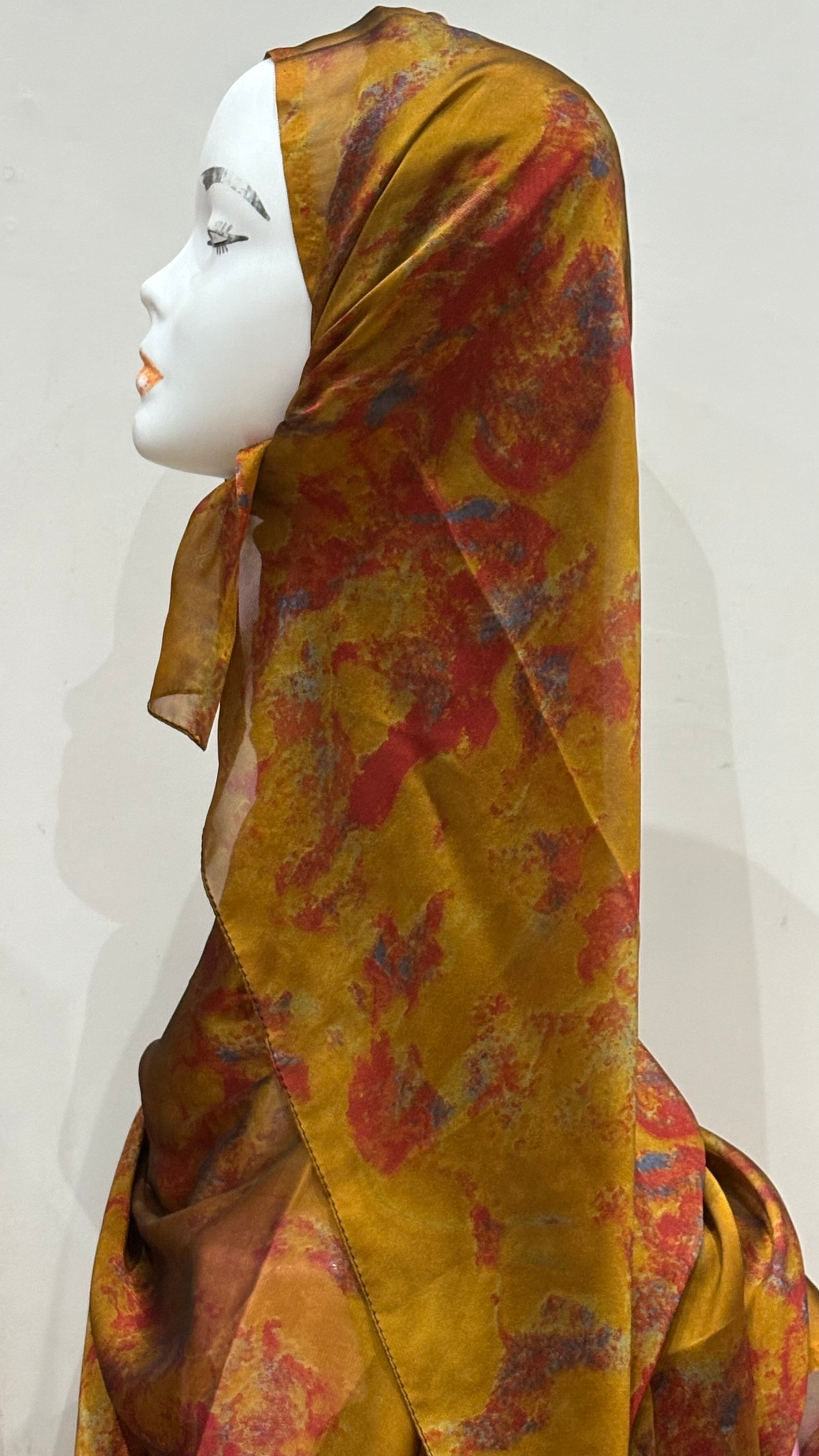 Voile mabré jaune-rouge