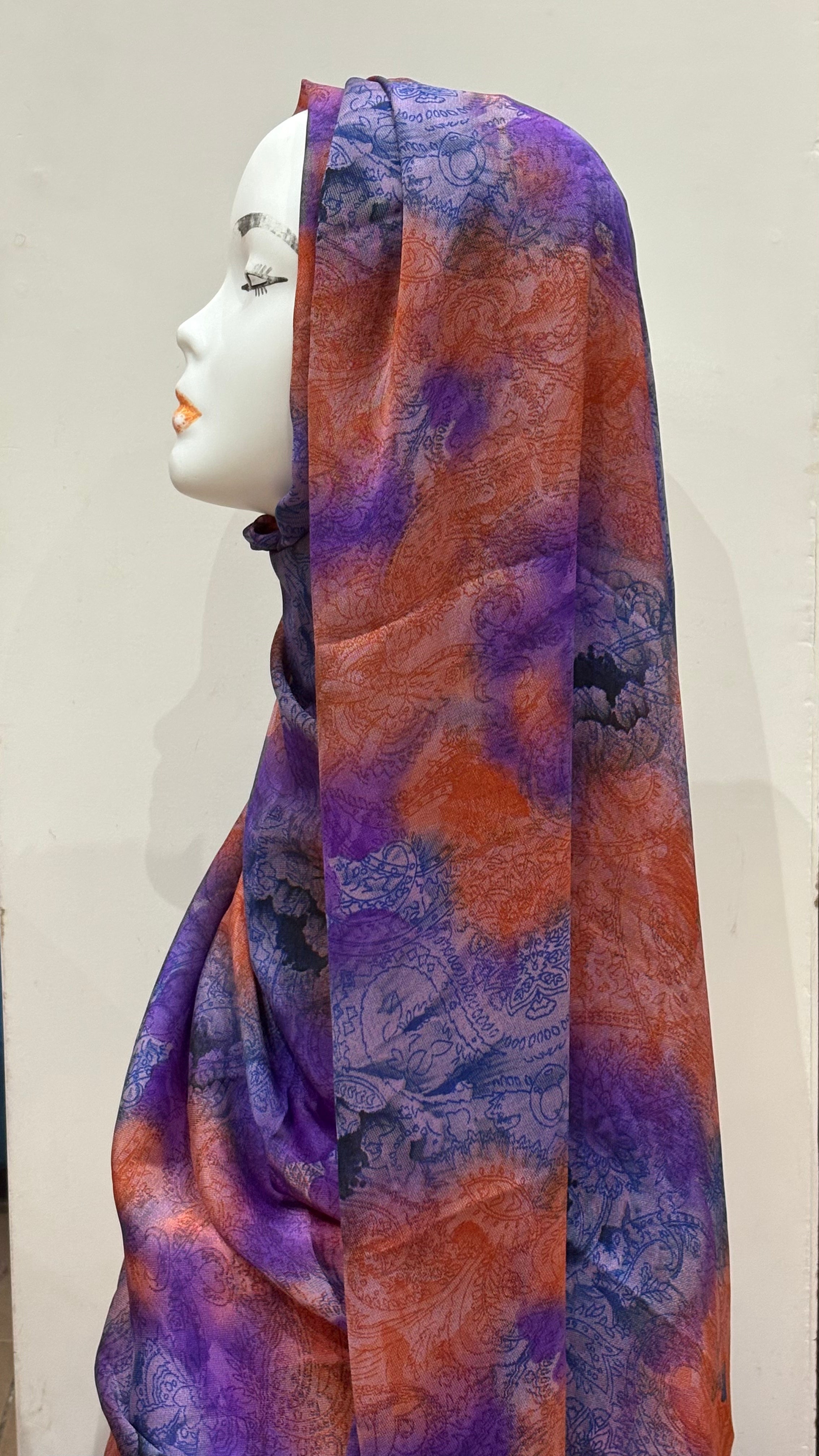 Voile mabré orange-violet