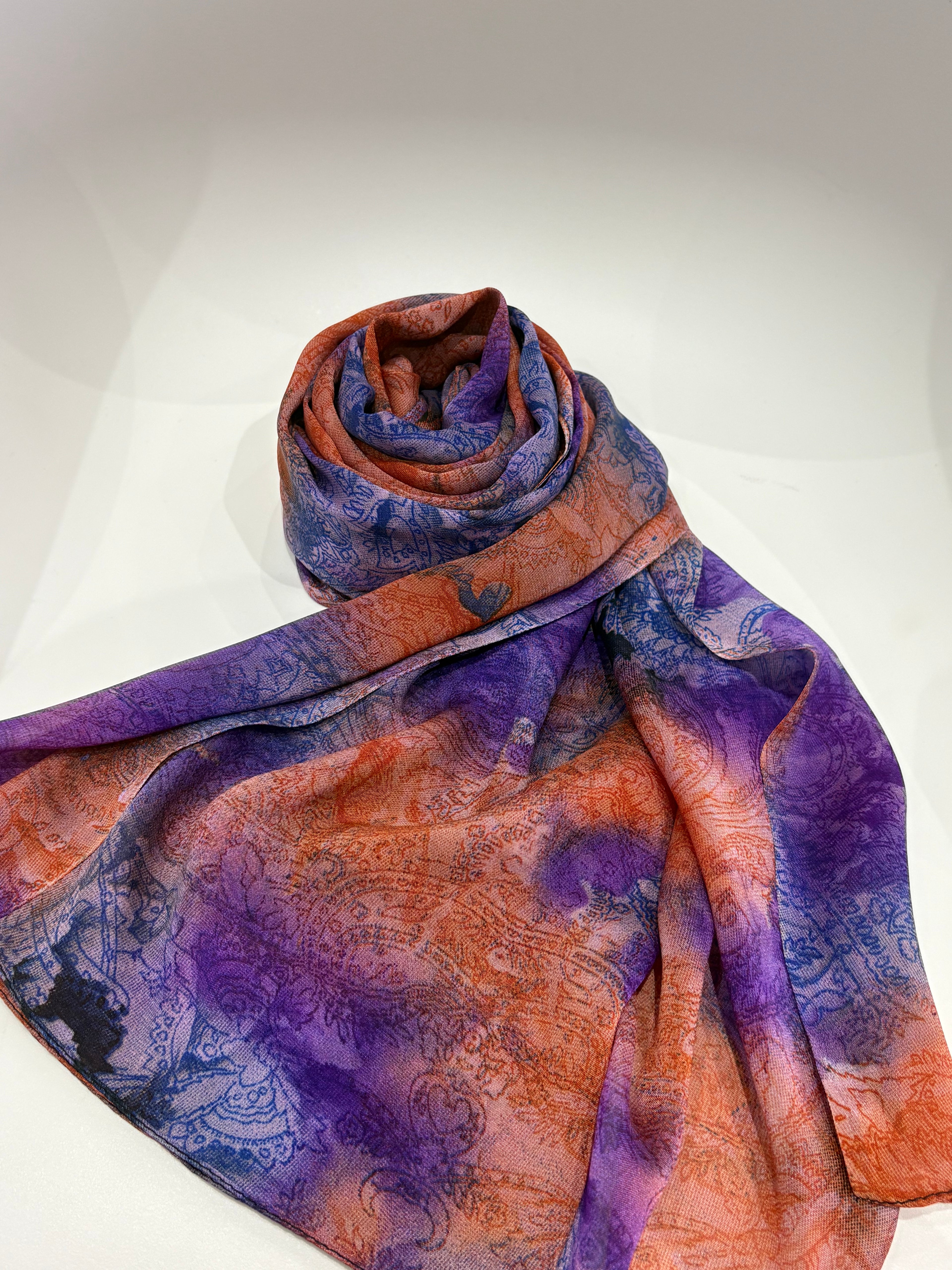 Voile mabré orange-violet