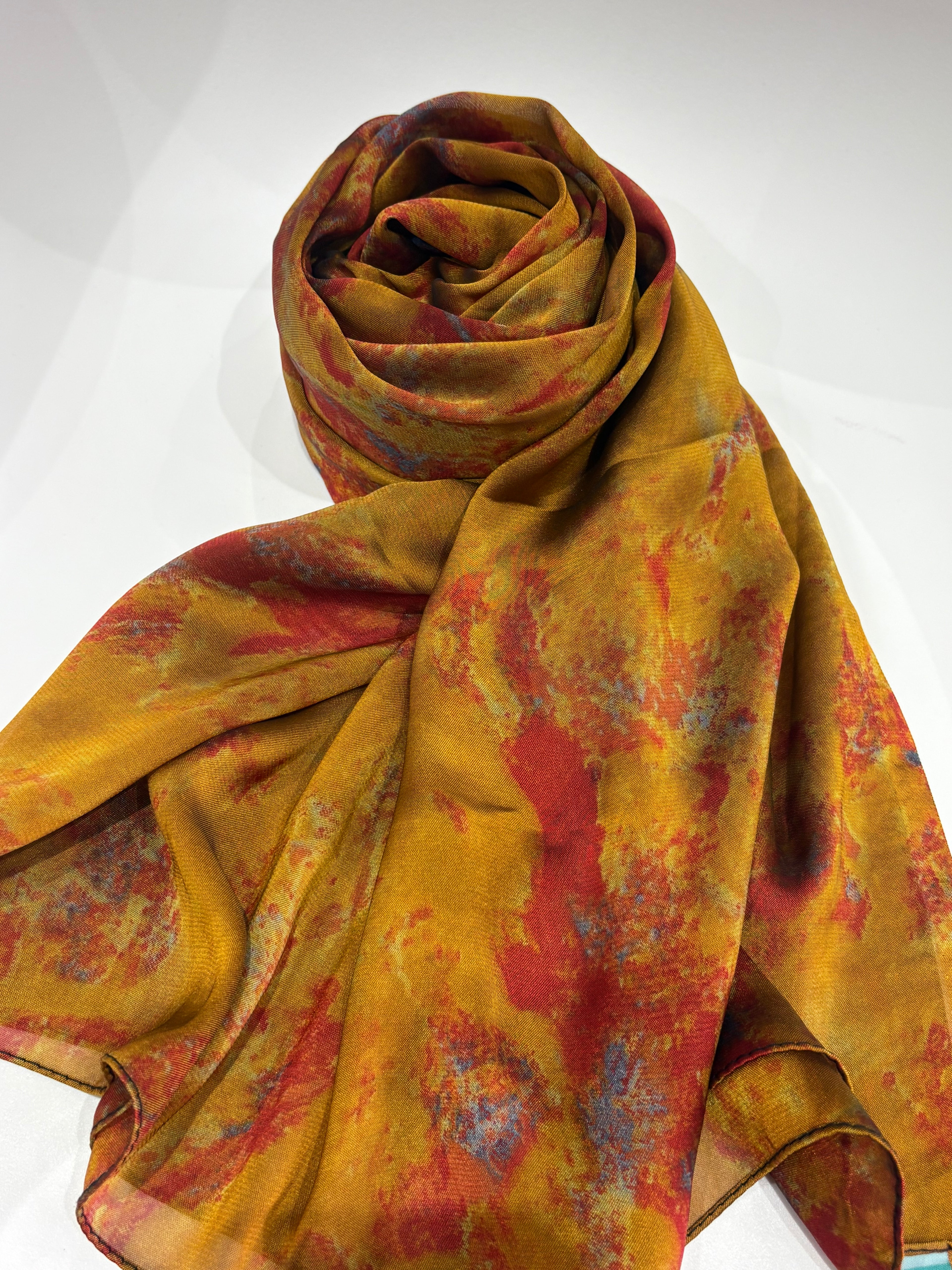 Voile mabré jaune-rouge